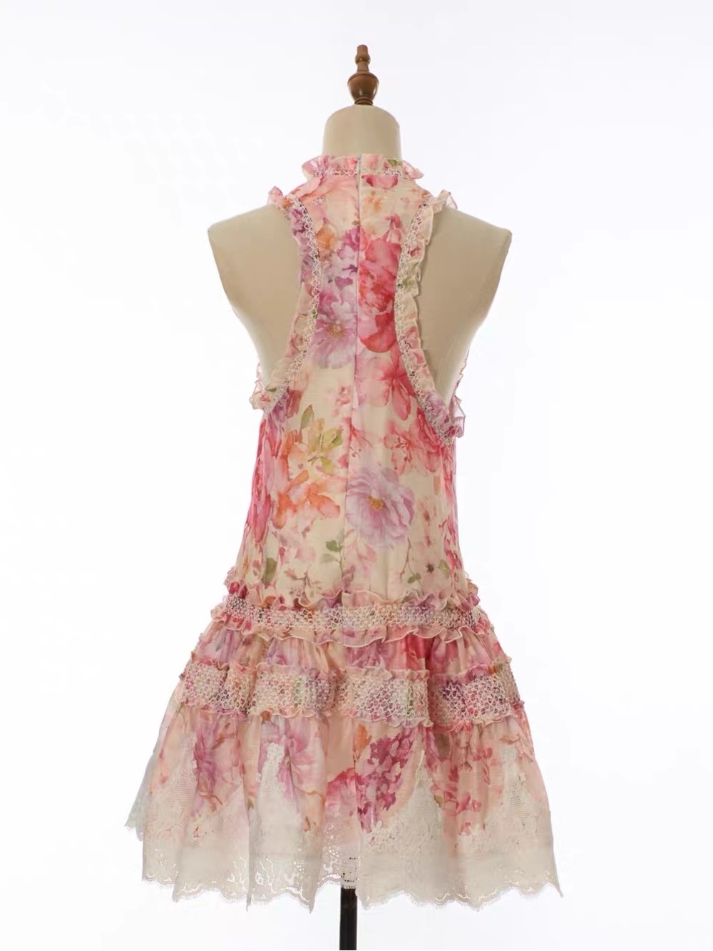 Designer-style Floral Pink Ruffled Halter Dress - Picture 6 of 15